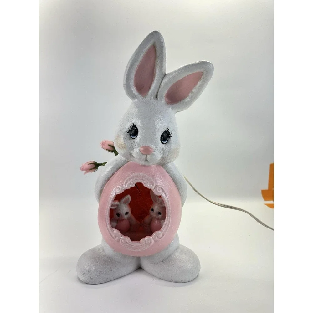 Vintage 1993 Clay Magic Lighted Easter Bunny Rabbit Diorama Ceramic 15
